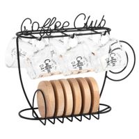 tazas de cafe de cristal x6 y soporte de acero negro