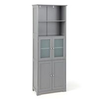 mueble de bano de 163 cm de altura mueble de almacenamiento independiente con puertas de cristal y estantes ajustables color gris