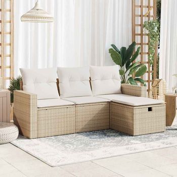 Juego De Sofás Jardín Con Cojines 4 Uds | Juego De Muebles De Jardín Ratán Sintético Beige Cfw21917