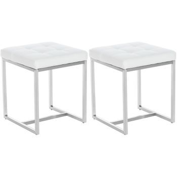 2x Taburetes Bajos En Polipiel Blanco Y Acero Inoxidable M10_001246