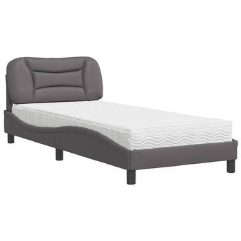 Cama Con Colchón Hvar Cuero Sintético Gris 90x200 Cm Vidaxl
