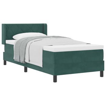 Cama Individual | Cama Para Adulto | Cama Tipo Box Spring Manual Verde Oscuro 200 X 90 Cm Terciopelo
