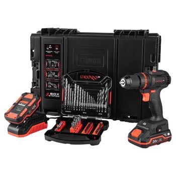 Dnipro-m Taladro Percutor Cd-201hbc Compact 20v Brushless, 45nm, Mandril 13 Mm, 2 Baterías 2ah, Cargador Y Caja De Herramientas