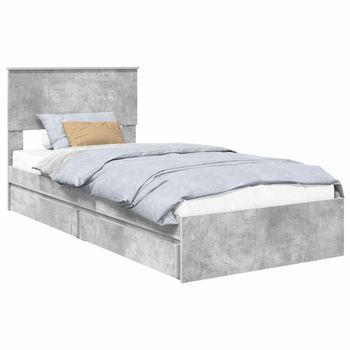 Cama Individual | Cama Para Adulto | Cama Con Almacenamiento Con Cabecera Gris Concreto 90 X 190 Cm