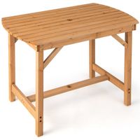 costway mesa de comedor de madera abeto de exterior con agujero para sombrilla de 4 cm para 4-6 personas para patio jardin 100 x 60 x 75 cm natural