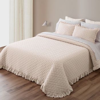 Colcha Volante Lavada + Funda De Cojín 180 Cm Rufino Diaz, Beige