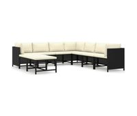set de muebles de jardin 9 pzas y cojines ratan sintetico negro