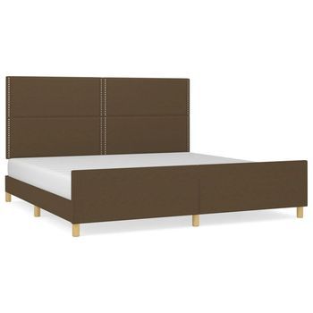 Estructura De Cama Con Cabecero De Tela Marrón Oscuro 200x200cm