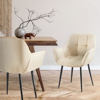 Silla de comedor con reposapiés en terciopelo crema