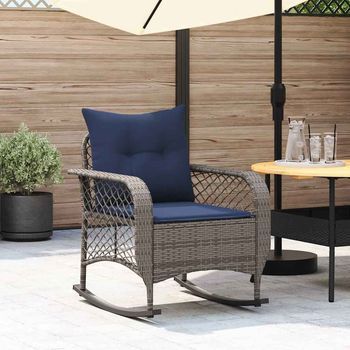 Silla Mecedora | Mecedora De Jardín Con Cojines Ratán Sintético Gris Cfw2404656