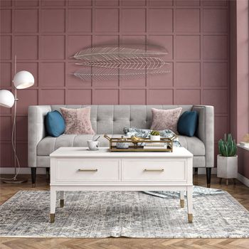 Mesa de centro con tablero elevable en efecto de madera blanca