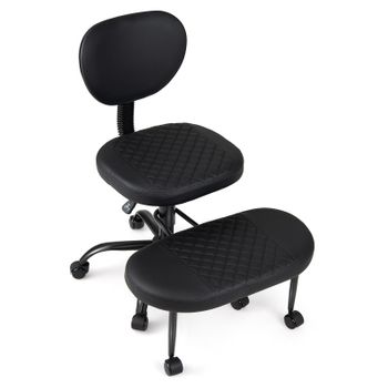Costway Silla de Meditación Ergonómica Negra con Reposapiés Giratorio Altura Regulable y Ruedas Desmontables para Oficina y Hogar 88 x 64 x 78-90 cm Negro