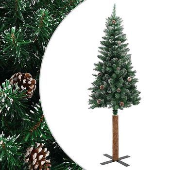 Árbol De Navidad | Decoraciones De Navidad Estrecho Con Madera Real Y Nieve 180 Cm Verde