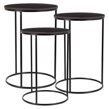 Mesas Set 3pzas De Metal Negro 29x29x46h-34x34x52h-39x39x57h Cm