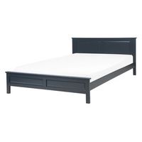 cama doble de madera azul oscuro con somier cabecero alto 140 x 200 cm diseno escandinavo minimalista olivet