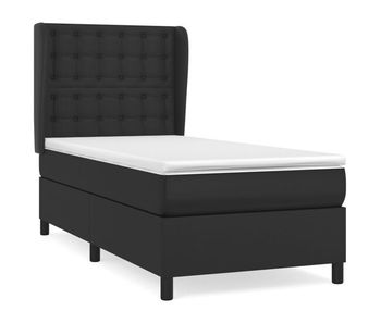 Cama box spring con colchón cuero sintético negro 100x200 cm botones