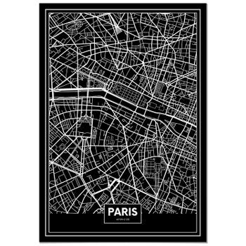 Panorama Cartón Pluma Mapa Negro De París 70 X 100 Cm | Impreso En Cartón Pluma De Alta Calidad | Cuadros Decoración Salón | Cuadros Para Dormitorio |