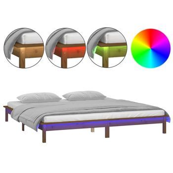 Estructura De Cama Con Led Madera Maciza Marrón Miel 140x200 Cm