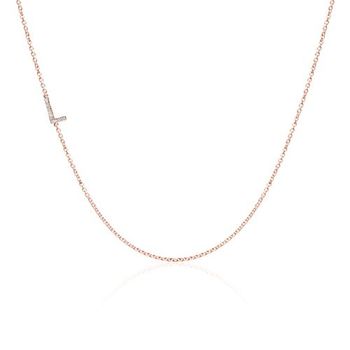 Cadena de letras de oro rosa de 14 quilates para mujer con diamantes