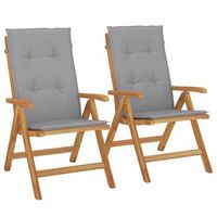 pack 2 uds sillas de jardin  silla de exterior  sillon reclinables y cojines madera maciza teca