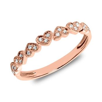 Anillo corazones de oro rosa 14 quilates con diamantes