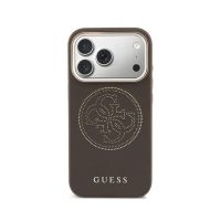 funda para movil guess efecto piel logo perforado marron para iphone 17 pro