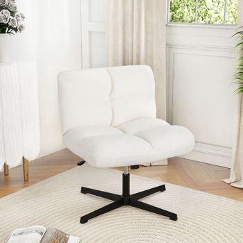 Silla Tocador Silla Escritorio Giratorio De Oficina Con Ajuste De Altura Y Respaldo Con Piel De Imitación De Cordero Carga 150 Kg Beige Cfw95097