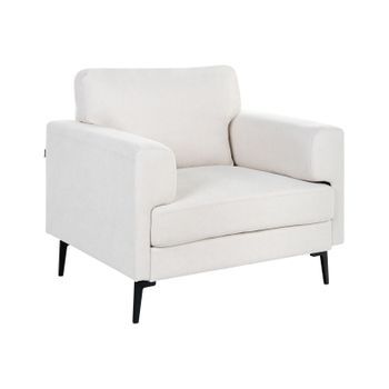 Sillón Minimalista De Estilo Moderno De Mediados De Siglo De Tela Patas Metálicas Reposabrazos Rectos Beige Claro Lousto