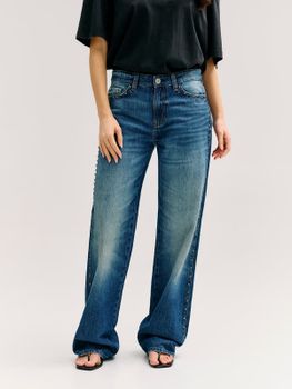 Jeans De Tiro Medio Con Tachuelas