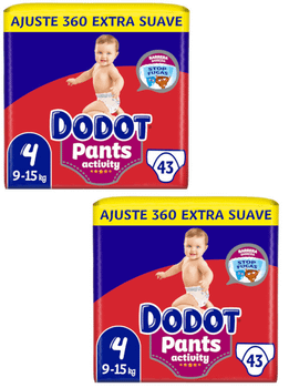 Dodot Pants Pañales Braguita Activity Extra-Jumbo Pack T4 (9-15 Kg) 2x43 uds