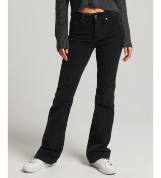 Superdry para mujer. W7010445A Vaqueros de pana entallados con pernera acampanada y talle medio negro (26/31), Casual, Algodón