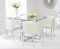 algarve glass stowaway dining table with cream high back stools - cream 4 chairs