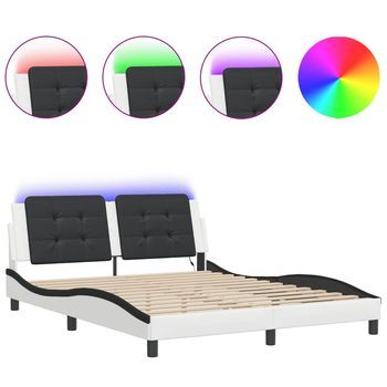 Estructura De Cama Con Led Sin Colchón Zadar Blanco Negro 160x200 Cm Vidaxl