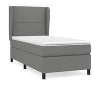 cama box spring con colchon tela gris oscuro 100x200 cm liso con clavos
