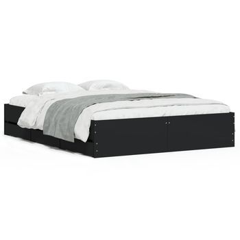 Cama Matrimonial | Cama Para Adultos | Estructura De Cama Madera De Ingeniería Negro 150x200 Cm