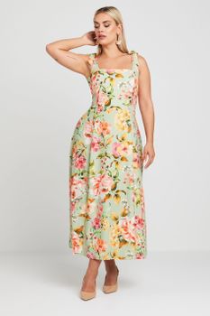 Limited Collection Vestido Largo Verde De Flores Tirantes Anudables, Mujer Curvy Y Tallas Grandes, Limited Collection