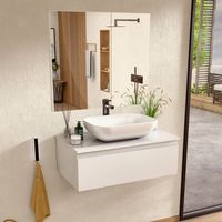 mueble bano suspendido 80 cm blanco lavabo y espejo bellobath