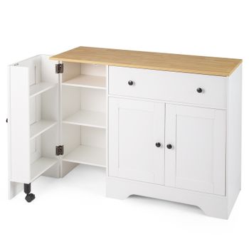 Costway Aparador Blanco con Puerta Deslizante Giratoria y Ruedas para Almacenar Utensilios de Cocina Gran Capacidad 105 x 40 x 83 cm Blanco