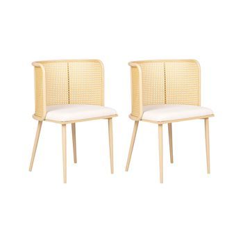 Conjunto De 2 Sillas De Comedor Retro Asiento De Tela Estructura Metálica Efecto Madera Trenza Vienesa Madera Clara Kobuk