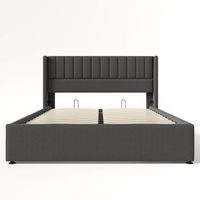 cama contenedor tapizada 140x200 cm en lino con somier de laminas - gris