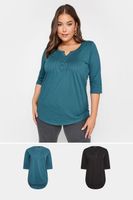 yours juego 2 camisetas de algodon cuello panadero azul y negro mujer curvy y tallas grandes yours