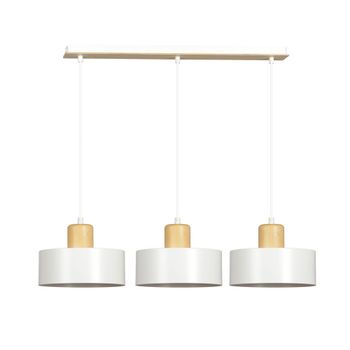 Regleta de techo con 3 pantallas colgantes blanco y madera