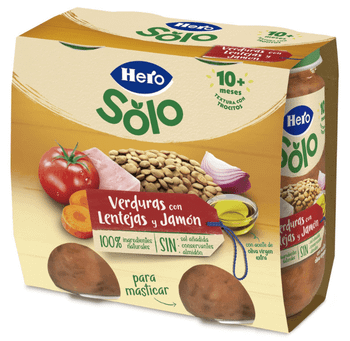 Hero Solo Tarrito Verduras con Lentejas y Jamón con Trocitos +10m 2x235 gr