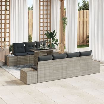 Conjunto De Sofás De Jardín De 8 Piezas Con Cojines Rattan Gris Natural V2420 Unico / Gris