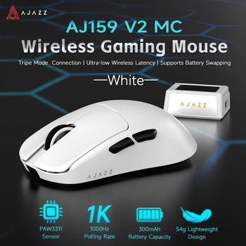 Ratón Inalámbrico AJAZZ AJ159 V2 MC con 3 Modos: Bluetooth, 2.4G y Cableado, Cuerpo Ligero de 54g, Seguimiento Estable PAW3311, Batería Recargable Intercambiable, Ratón para Deportes Electrónicos