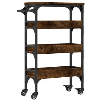 Carrito De Cocina，estantería De Cocina, Carrito De Servir Madera Ingeniería Roble Ahumado 53x20x76 Cm