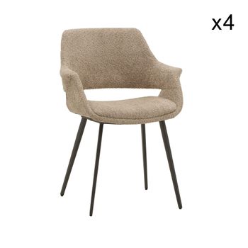 Lote de 4 sillas de tela efecto bouclé beige y patas de metal negro