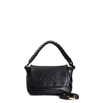 bolso de mano con solapa y logo de alta frecuencia. black