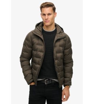 Superdry para hombre. M5012045A Abrigo acolchado con capucha marrón (XL), Casual, Poliéster Reciclado, Sostenible