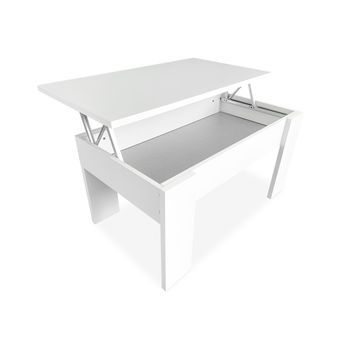 Mesa De Centro Elevable Para Salón Comedor, Color Blanco